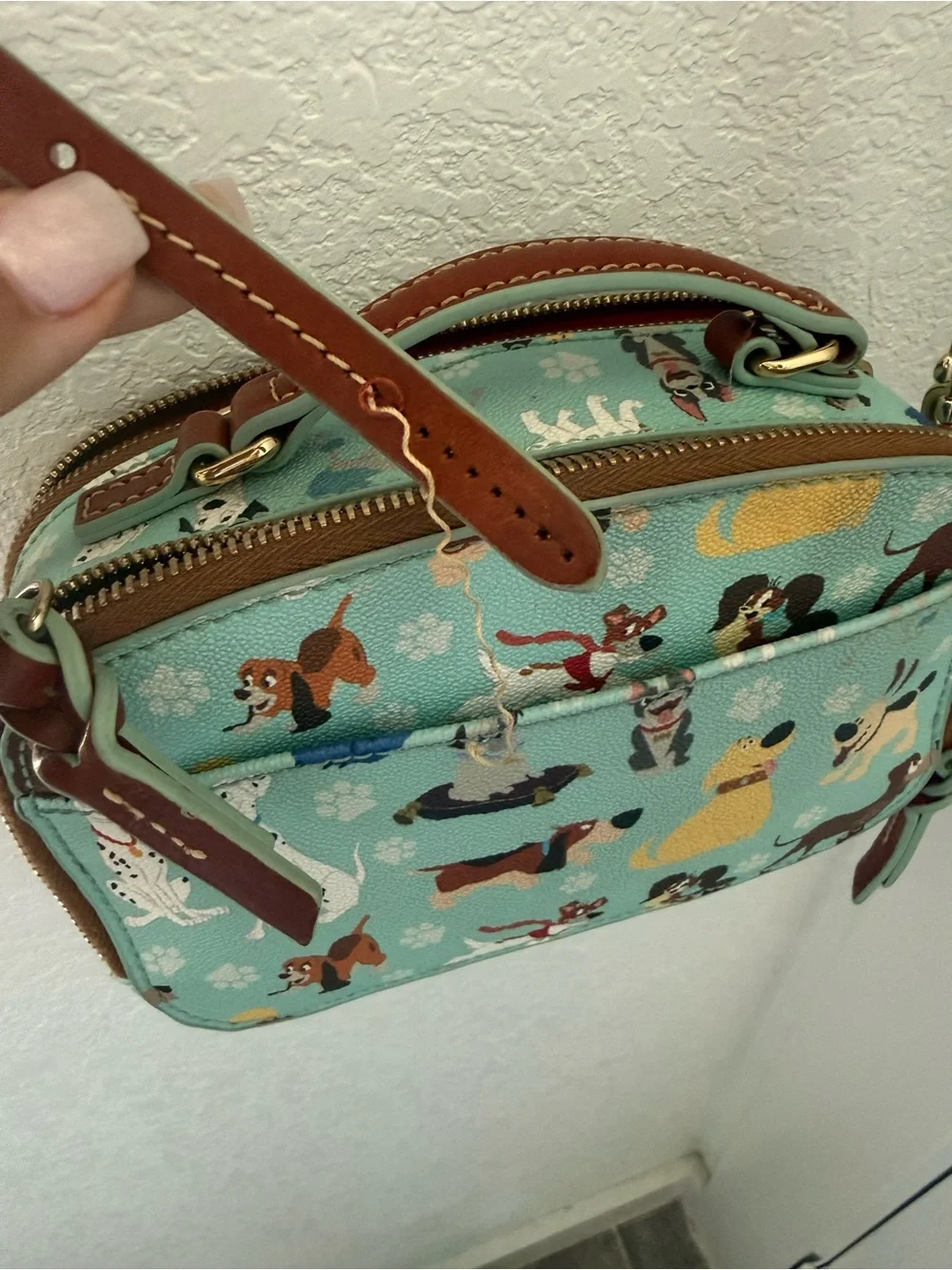 Dooney & Bourke Aqua Disney Dogs Crossbody with Brown Trim